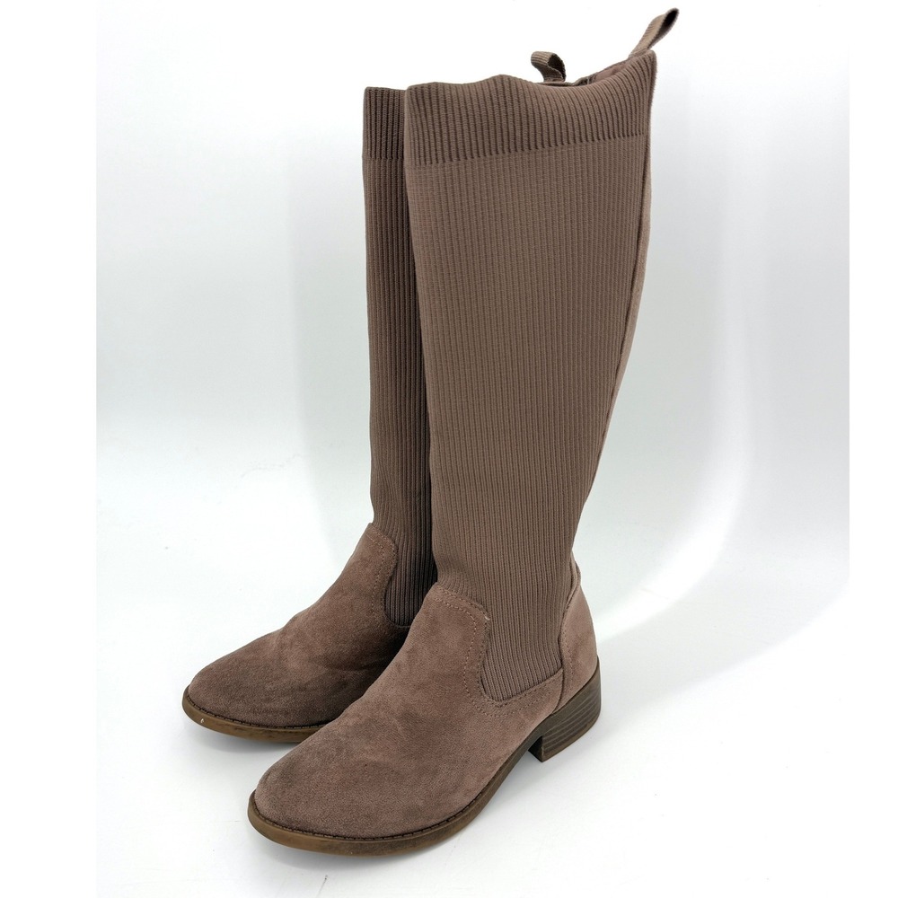 Steve Madden Girl's Knee High Boots Suede Ribbed Knit Sz 1